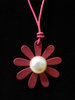Red Brushed Metal & Leather Daisy Necklace